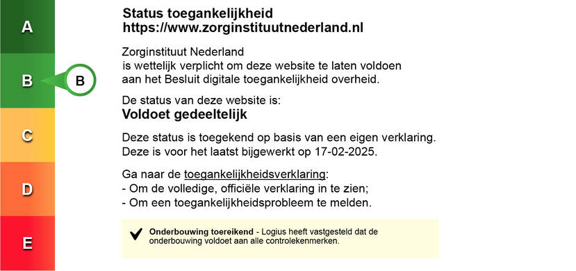 De afbeelding toont het label B-status van de toegankelijkheid van onze website.
